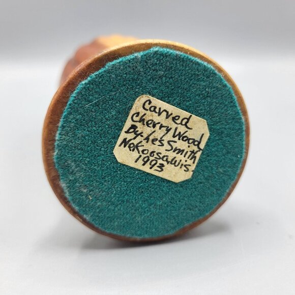 Vtg Handcrafted Carved Cherry Wood Folk Art Vase Les Smith Home Decor 6.75" - Picture 4 of 11